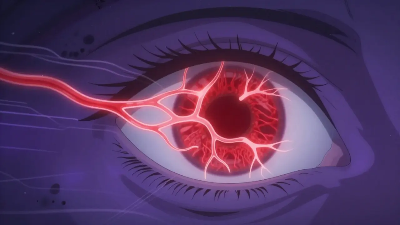 A 3D map of retinal capillaries in three layers, pulsing with light, showing blood flow without dye.