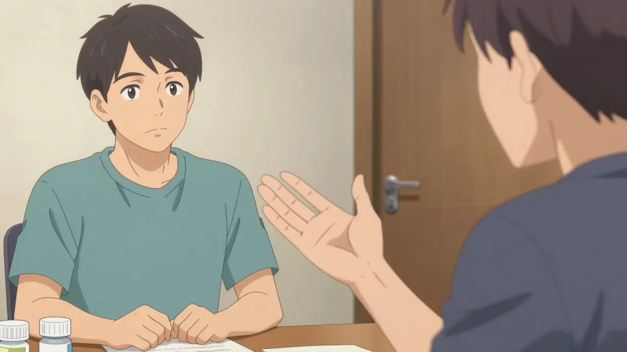 Patient mimicking gesture to show they understand treatment.